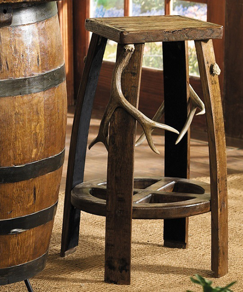 Antler Wood Barrel Bar Stool Rustic, Rustic Furniture Bar Stools