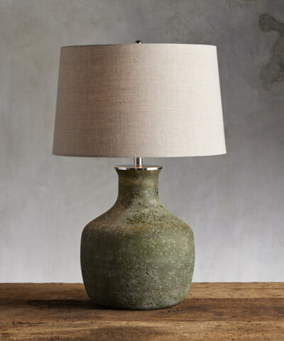 Rustic Green Lamp | Sand-Blasted Finish | Linen Shade