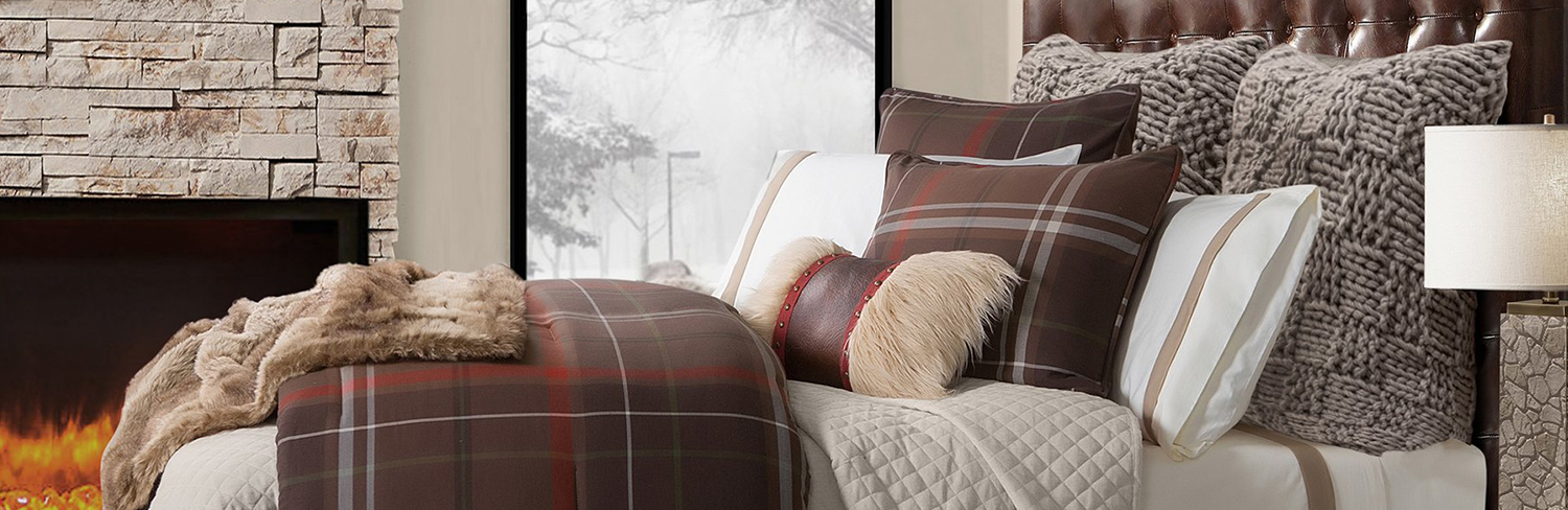 RED PLAID 4pc Queen COMFORTER SET LODGE CABIN RED BLACK WOVEN JACQUARD BEDDING 