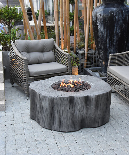 Rustic Round Fire Pit Table Natural, Modern Gas Fire Pit Tables